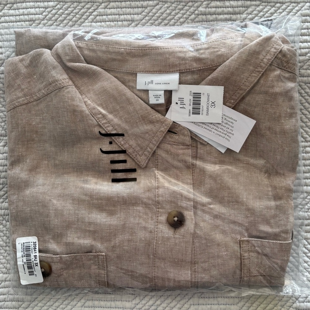 J. Jill Linen Button-Front Jacket in BambooWhite